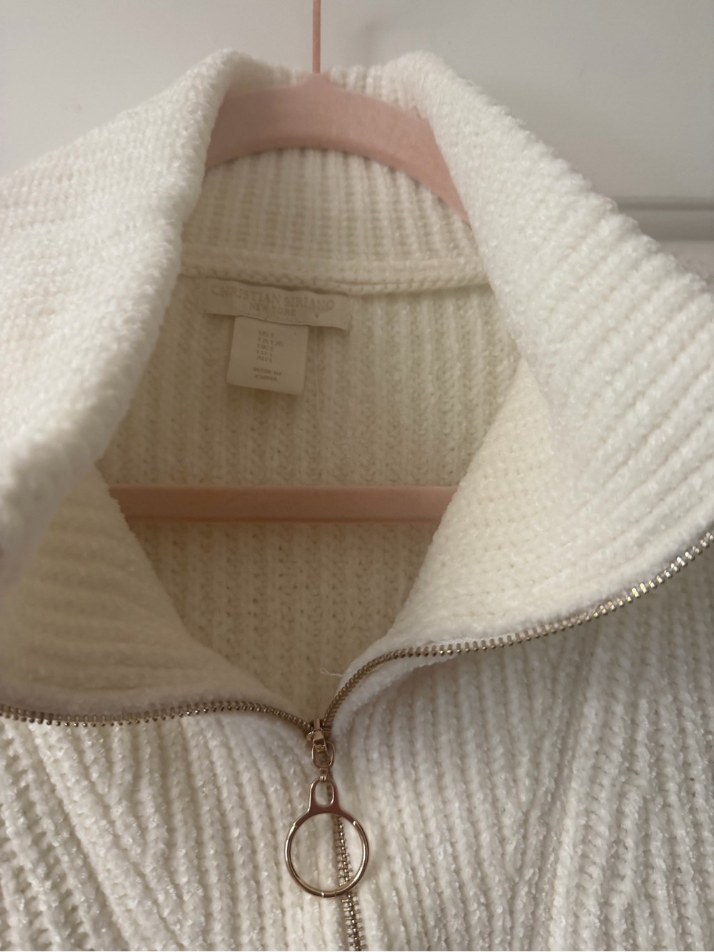 Christian Siriano Cream Ribbed Half-Zip Turtleneck Sweater - Picture 4 of 6